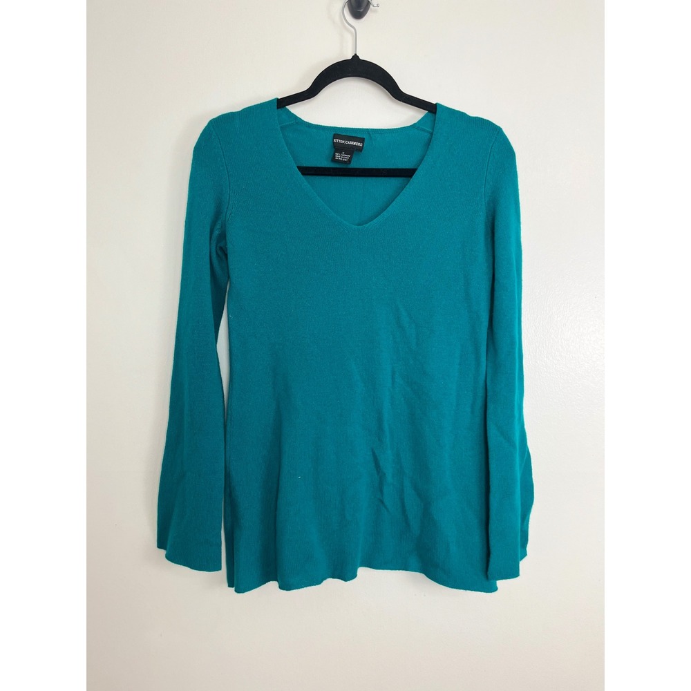 Sutton Cashmere Minimalist V-Neck Sweater Womens Medium Teal 100% cashmere